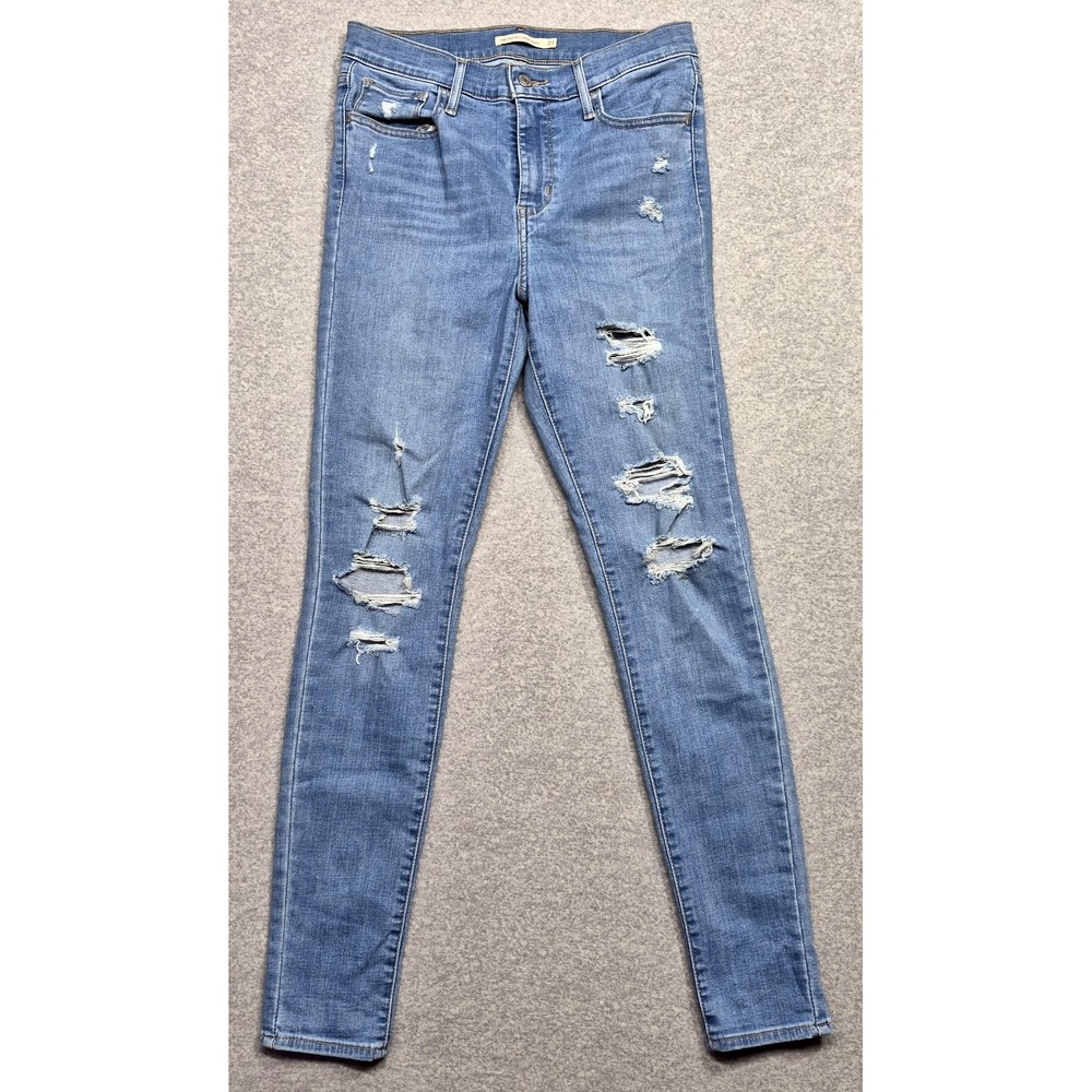 Levis 720 High Rise Super Skinny Jeans Women 29x30 Blue Distressed Denim Stretch